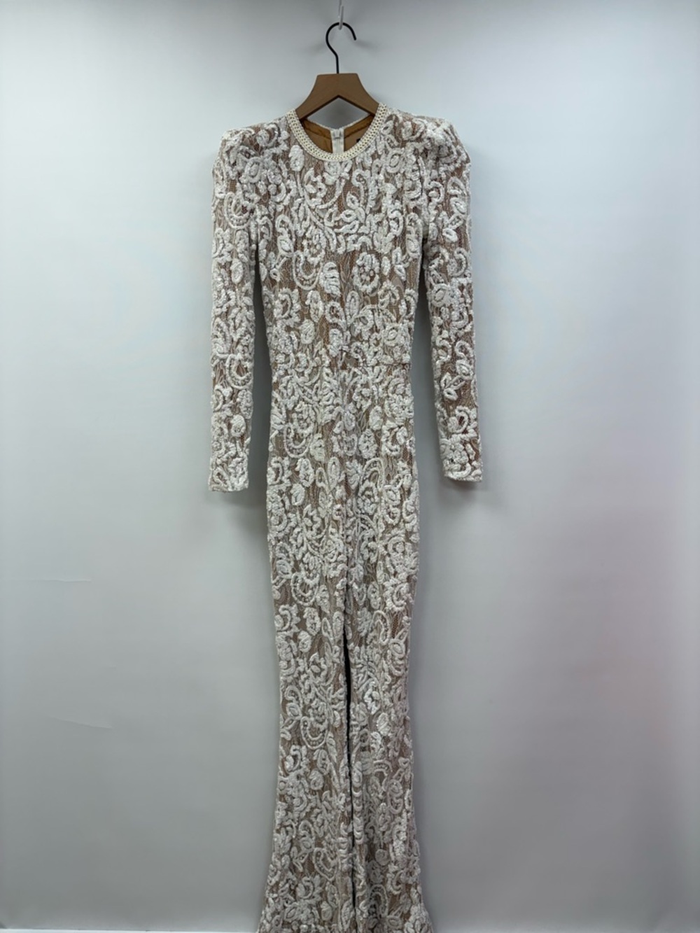 Nadine Merabi Bella Sequin Lace Flared Leg Jumpsuit Bridal Wedding White Small - Picture 3 of 10